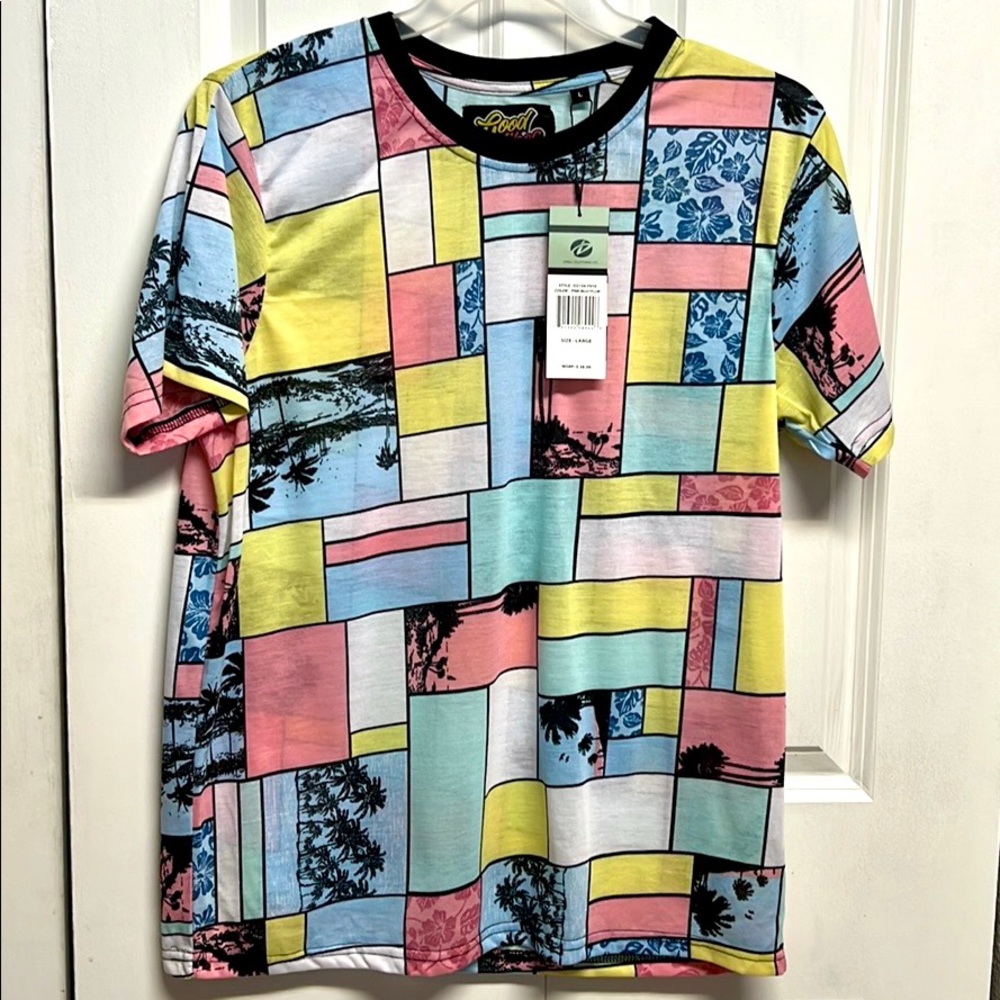 Good Vibes Multi Color Short Sleeve Mens T-Shirt Size L NWT